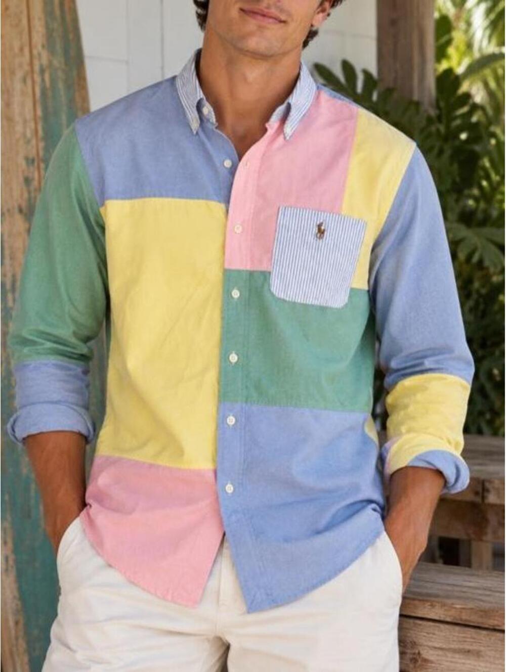 Polo Ralph Lauren Pastel Colorblock Patchwork Oxford Button Down Shirt – Men’s M